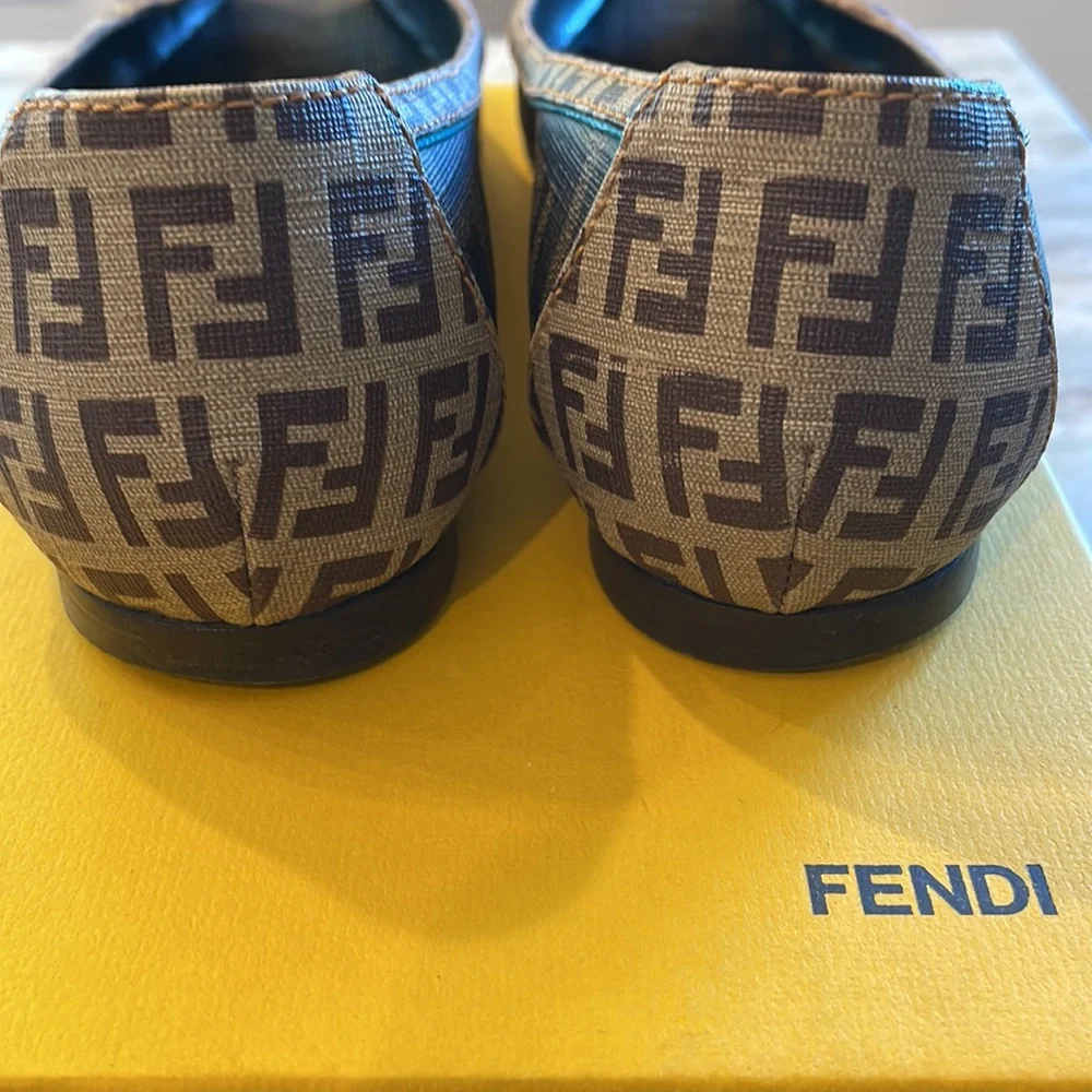 Fendi Brown Monogram Canvas Peep-Toe Flats - Picture 3 of 9